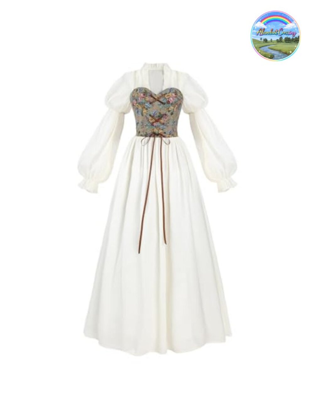 Renaissance Medieval Costume Dress with Floral Corset Ren Faire Victorian